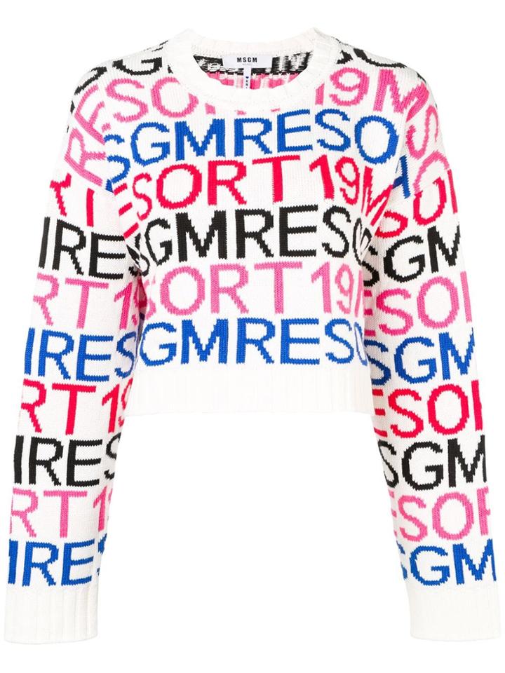 Msgm Logo Print Sweater - White