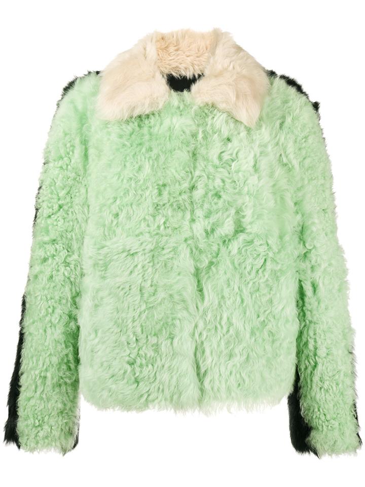 Sandy Liang Cashew Colour Block Shearling Boxy Jacket - Multicolour