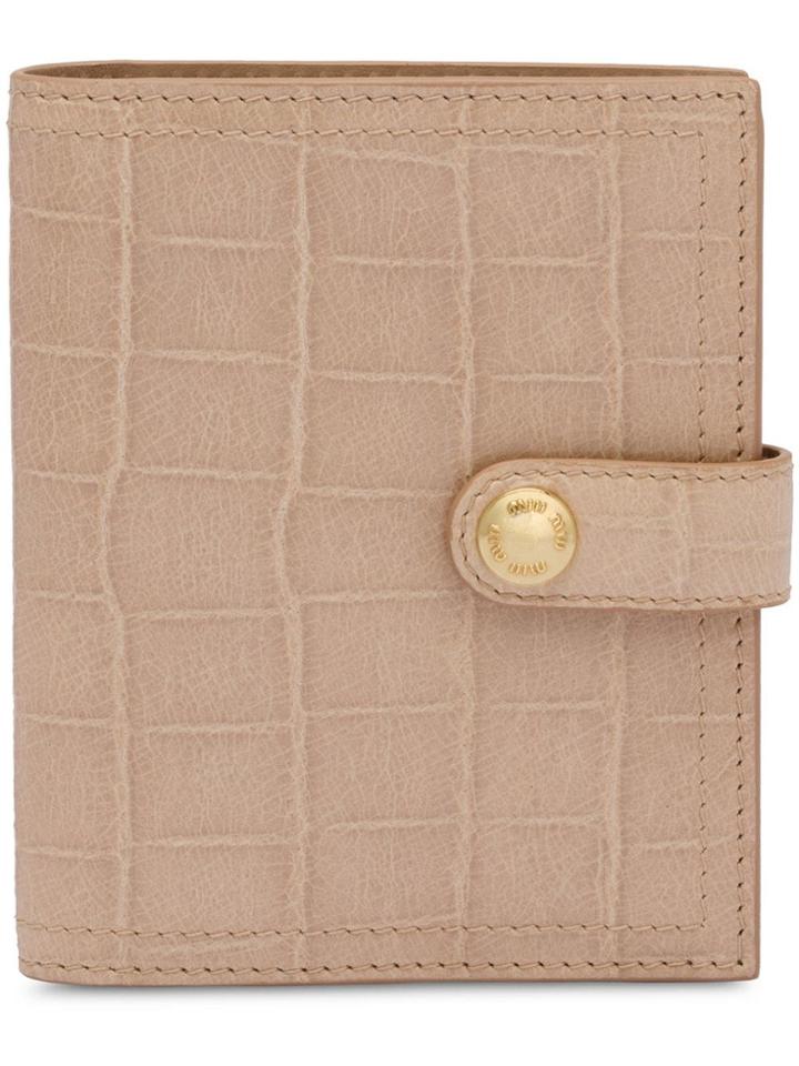 Miu Miu Embossed Grid Logo Wallet - Brown