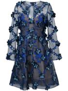 Marchesa Notte Embroidered Floral-appliquéd Dress - Blue