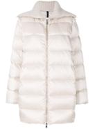 Moncler - Knitted Collar Padded Coat - Women - Feather Down/polyamide/polyester/feather - 1, Nude/neutrals, Feather Down/polyamide/polyester/feather
