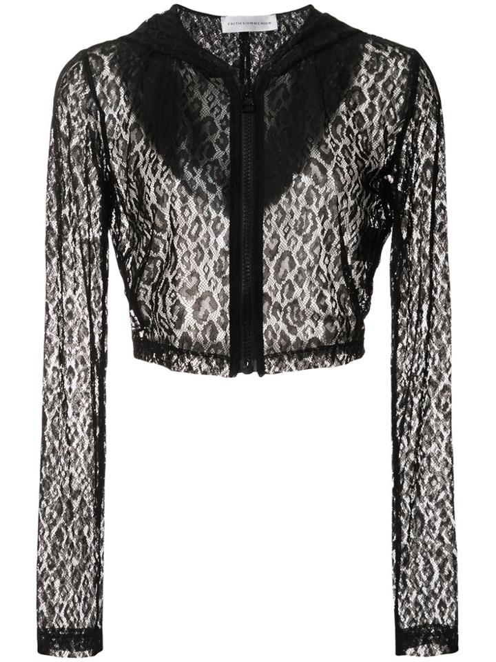 Faith Connexion Lace Cropped Hoodie - Black