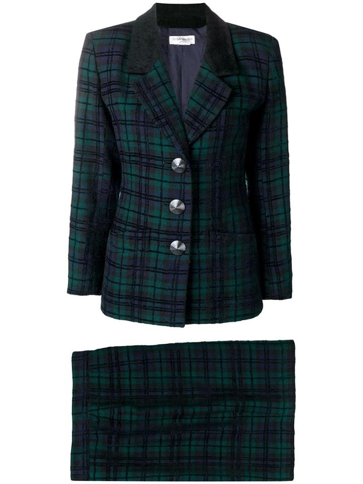 Yves Saint Laurent Vintage 1980's Checked Skirt Suit - Black