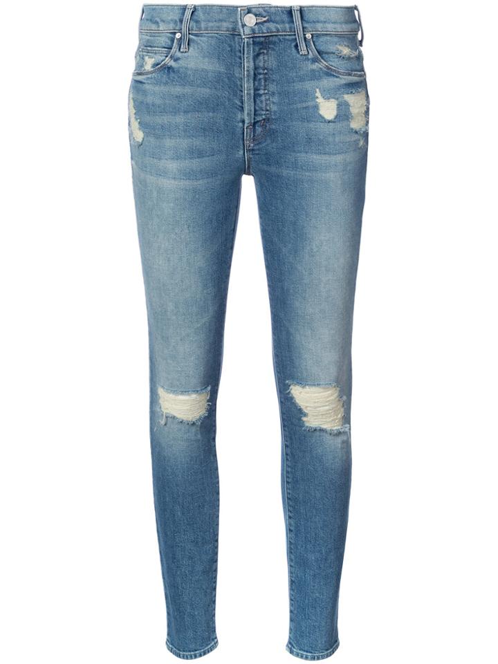 Mother Ripped Trim Skinny Jeans - Blue