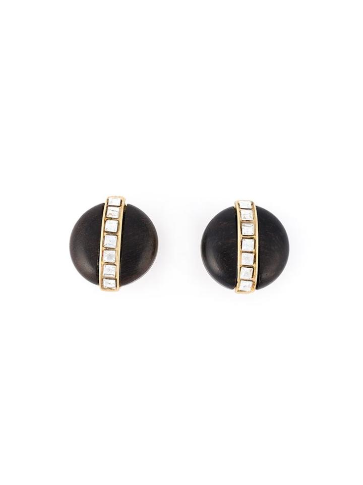 Yves Saint Laurent Vintage Wood Crystal Earrings, Women's, Black