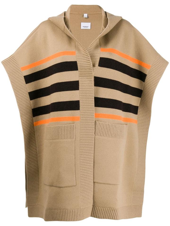 Burberry Stripe Detail Hooded Cape - Neutrals