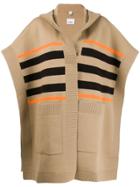 Burberry Stripe Detail Hooded Cape - Neutrals