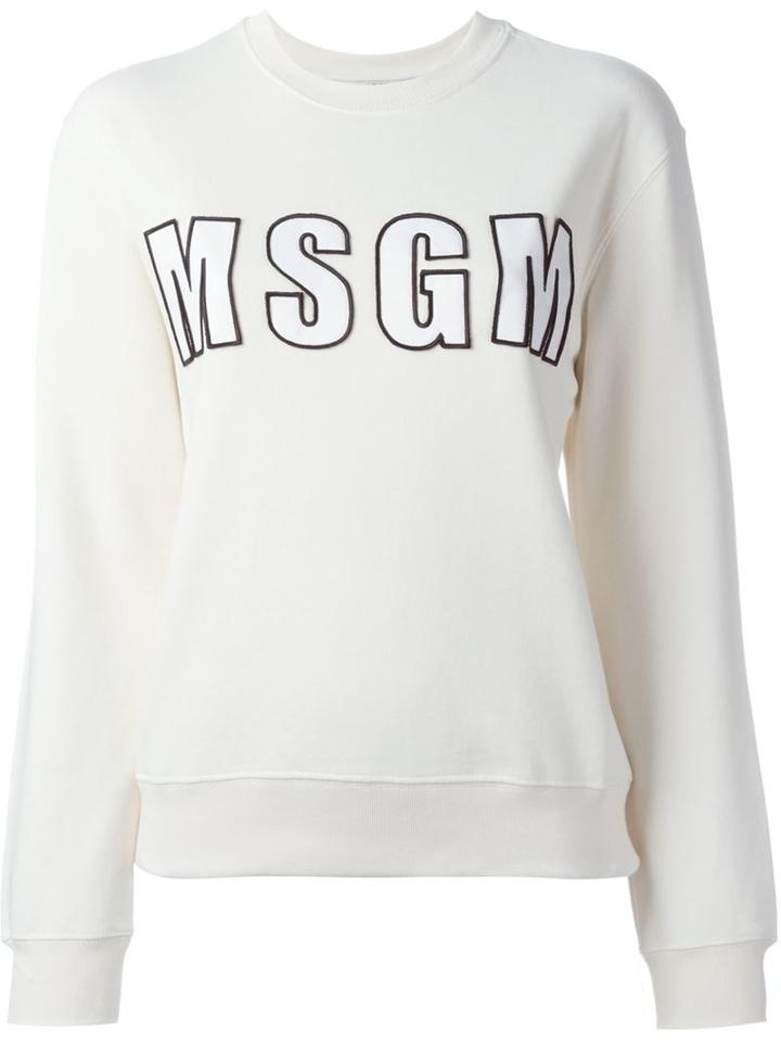 Msgm Logo Patch Sweatshirt, Women's, Size: L, White, Cotton