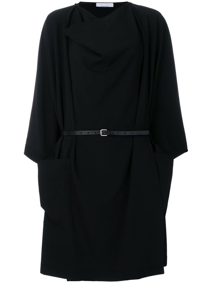 Jean Paul Knott Draped Belted Dress - Black