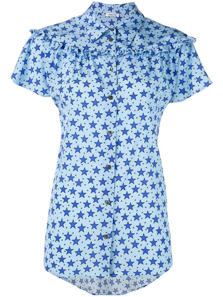 P.a.r.o.s.h. - Star Print Frill Blouse - Women - Silk/spandex/elastane - Xs, Blue, Silk/spandex/elastane