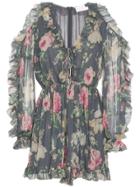 Zimmermann Iris Floral Print Silk Tie Playsuit - Grey