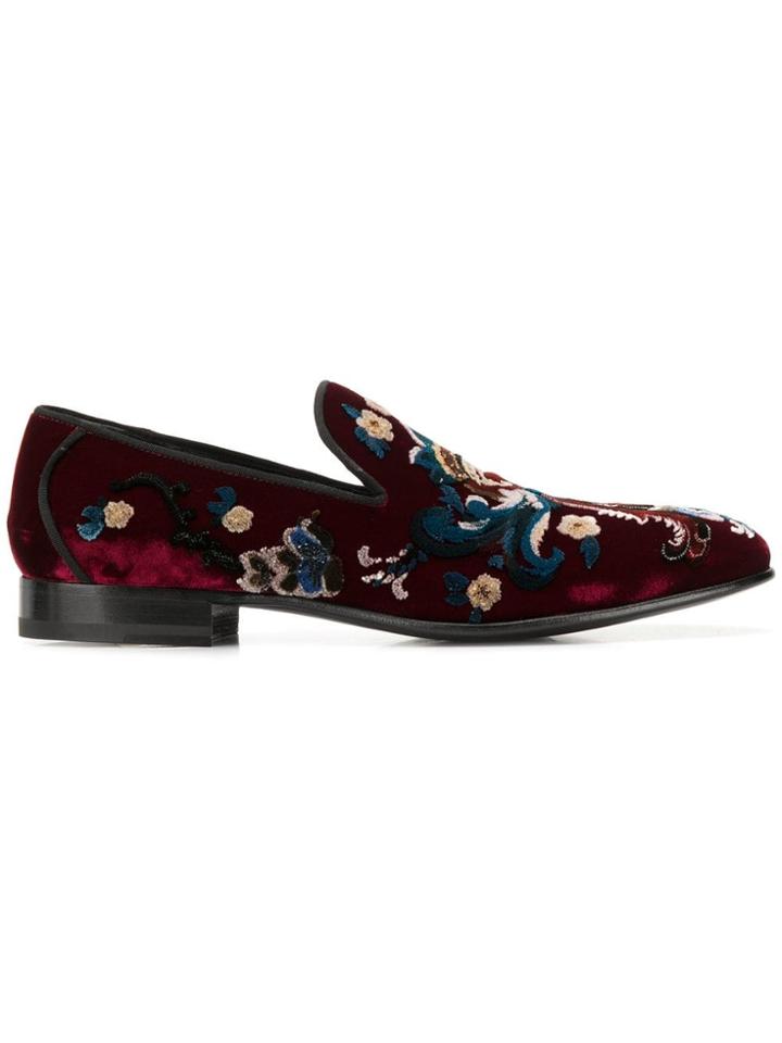 Alexander Mcqueen Floral Velvet Loafers - Red