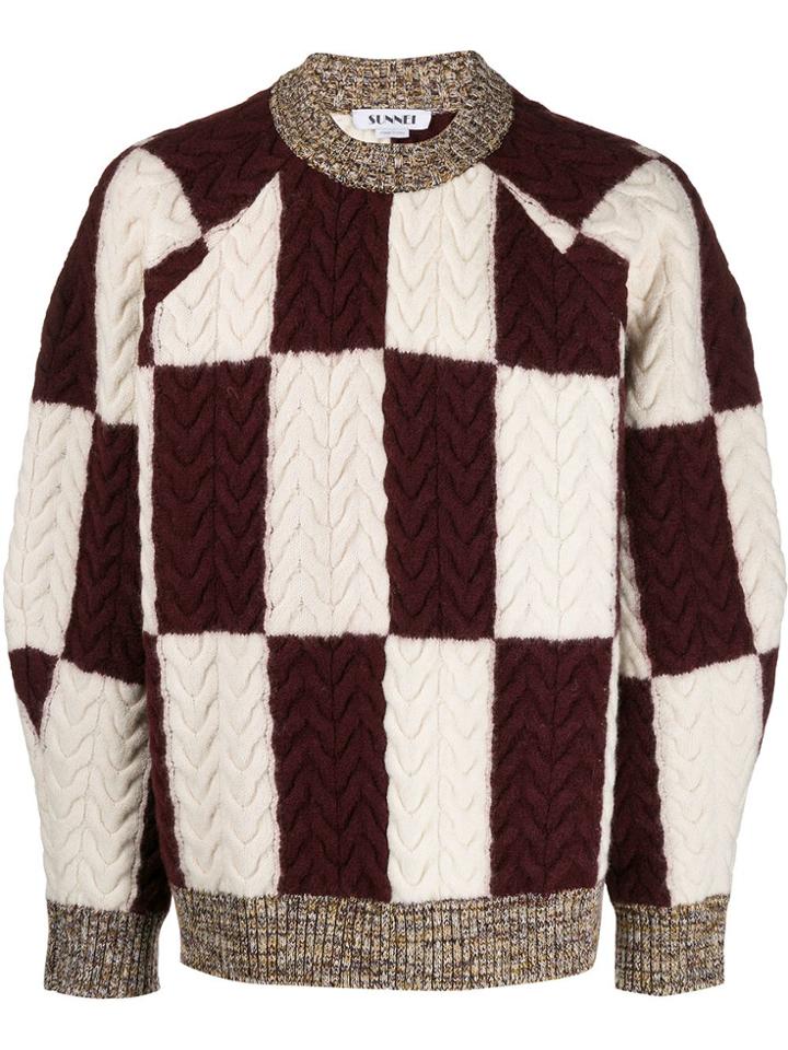 Sunnei Checkerboard Cable Knit Jumper - White