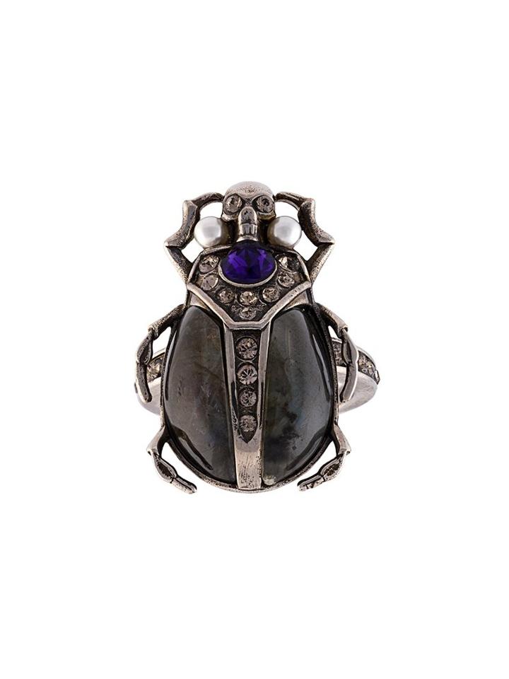 Alexander Mcqueen Beetle Ring, Women's, Size: 6, Metallic