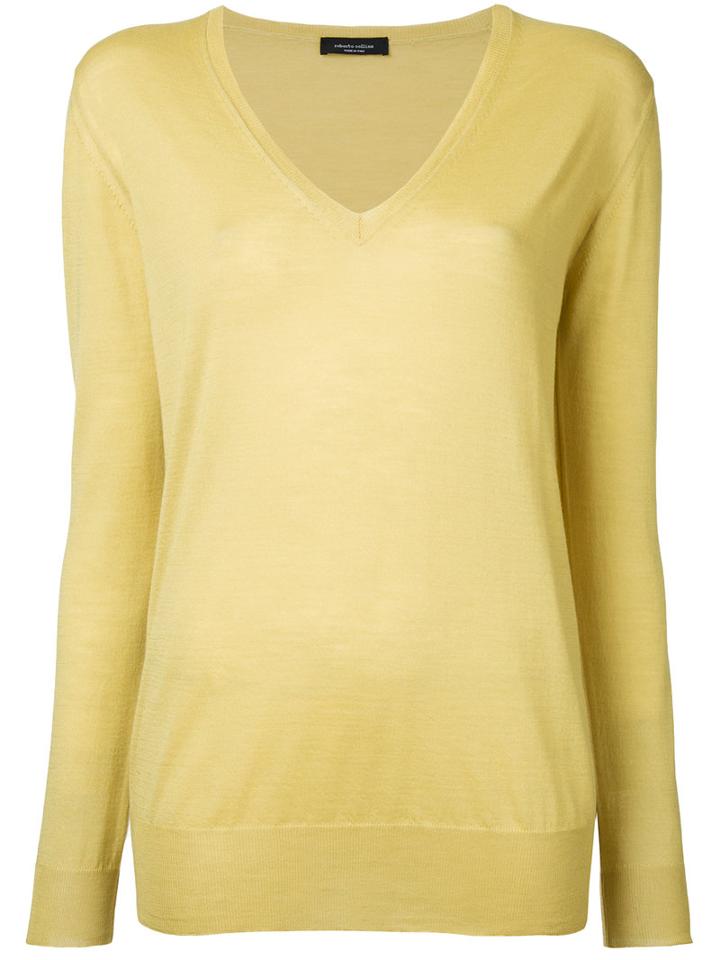 Roberto Collina V-neck Jumper, Women's, Size: Large, Yellow/orange, Cashmere