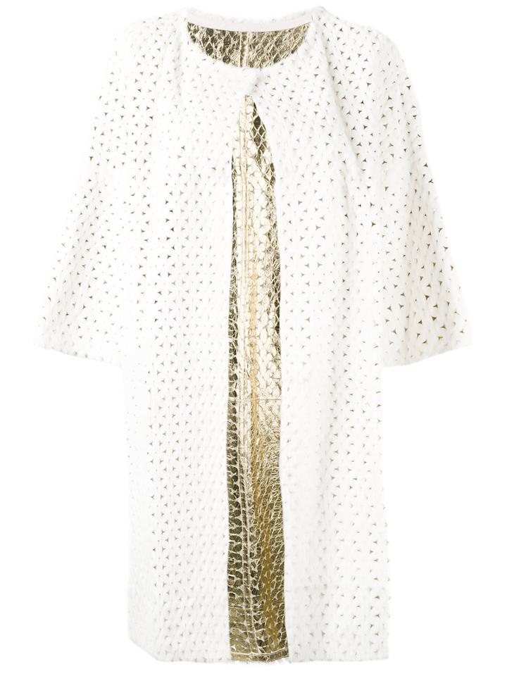 Yves Salomon Perforated Coat, Women's, Size: 40, White, Rabbit Fur/lamb Skin
