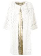 Yves Salomon Perforated Coat, Women's, Size: 40, White, Rabbit Fur/lamb Skin