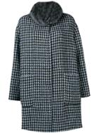 Manzoni 24 Houndstooth Fur Collar Coat - Blue