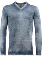 Avant Toi Distressed V-neck Jumper, Men's, Size: Medium, Blue, Cotton/linen/flax/cashmere
