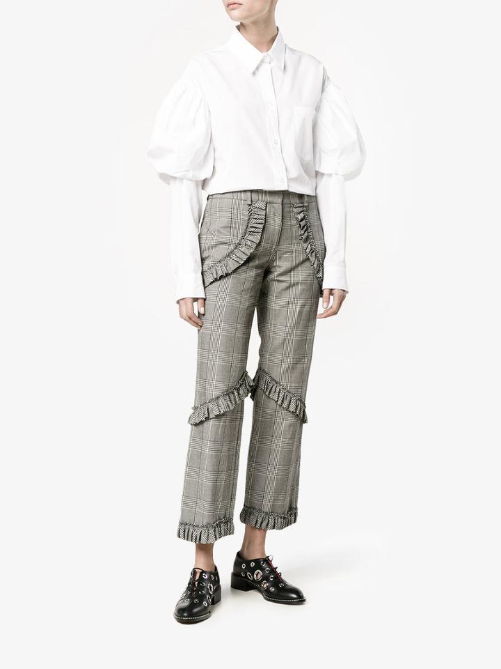 Simone Rocha Prince Of Wales Checked Trousers, Women's, Size: 4, Grey, Acetate/cotton/linen/flax/spandex/elastane