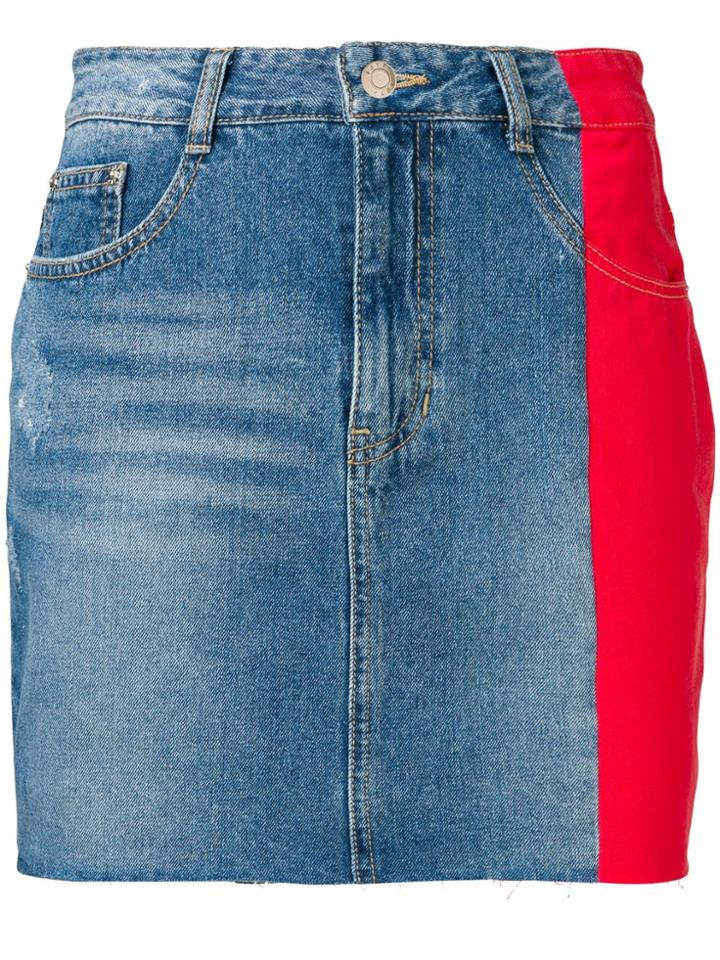 Sjyp Contrast Panel Denim Skirt - Blue