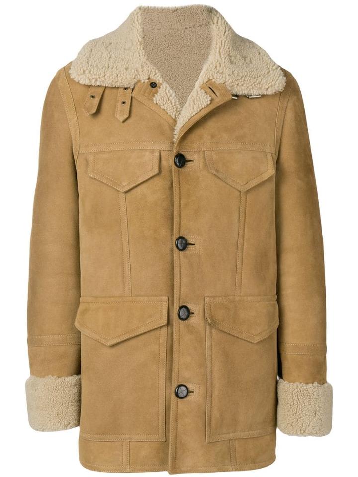Ami Paris Shearling Jacket With Patch Pockets - Neutrals