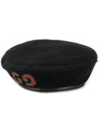 Gucci Wool Beret With Gg Patch - Black