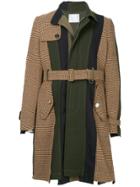 Sacai Contrast Panel Belted Coat - Brown