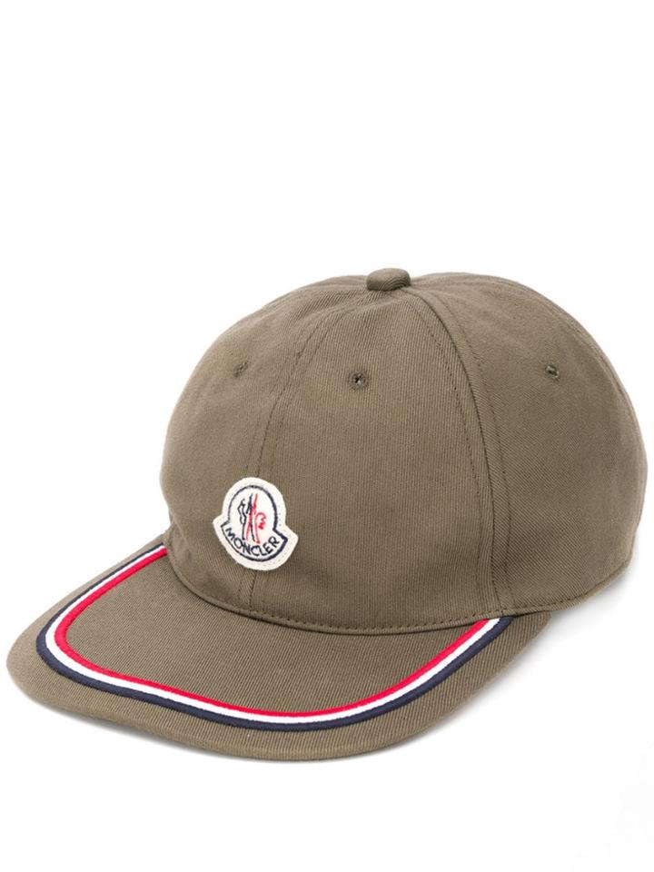 Moncler Logo Patch Striped Cap - Green