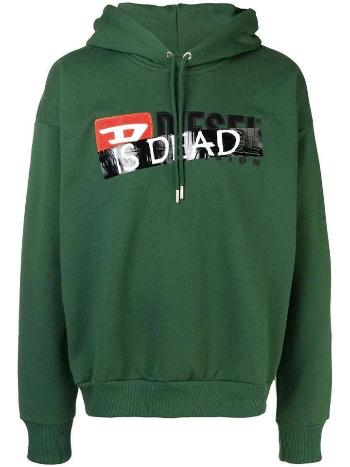 Diesel Logo Print Hoodie - Green