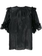 Dolce & Gabbana Sheer Polka Dot Ruffle Blouse, Women's, Size: 44, Black, Silk/cotton/polyamide