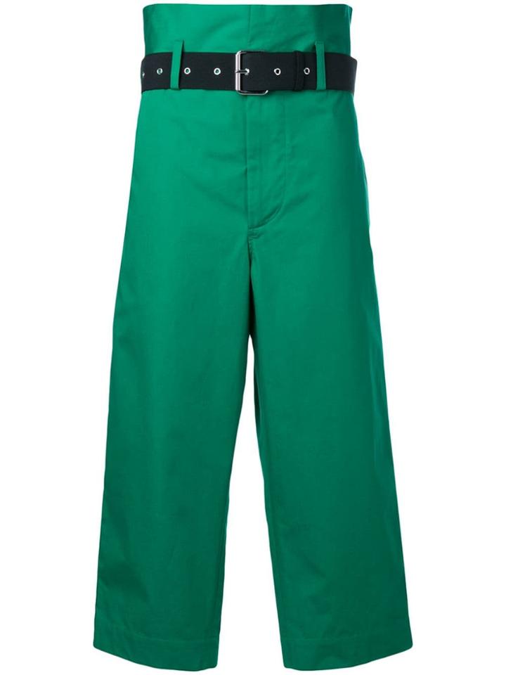 Plan C Cropped Belted Trousers - Green