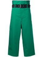 Plan C Cropped Belted Trousers - Green