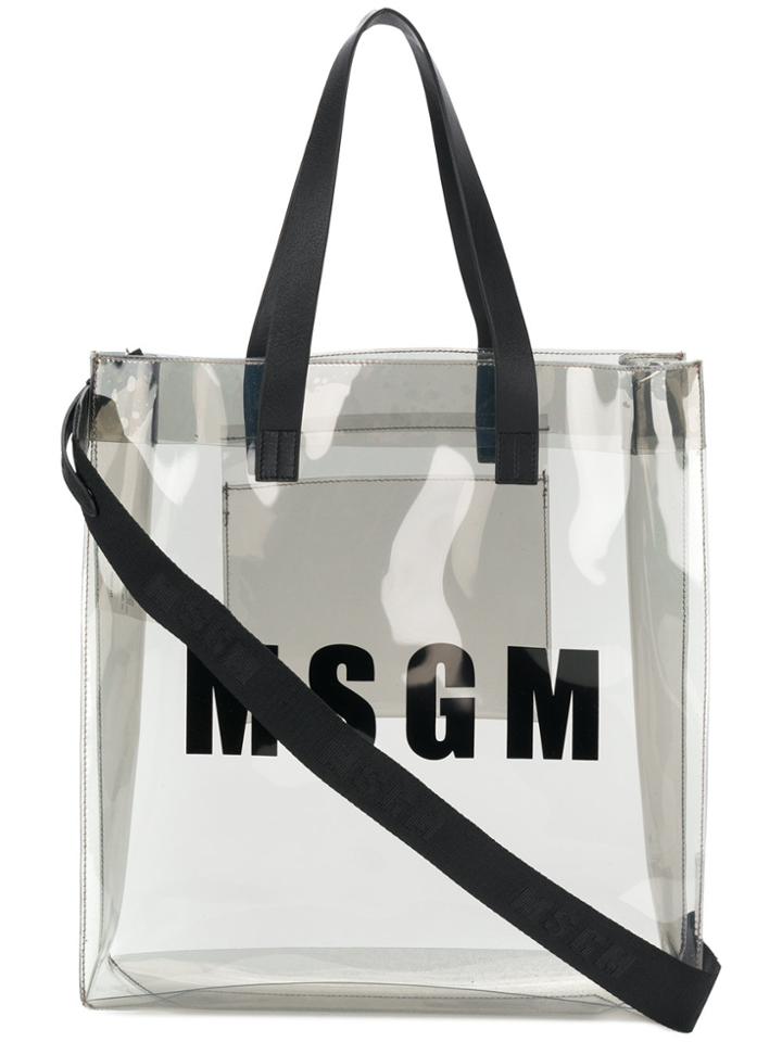 Msgm Sheer Logo Tote - Grey