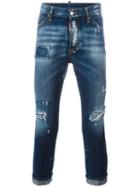 Dsquared2 Glam Head Distressed Patchwork Jeans, Men's, Size: 50, Blue, Cotton