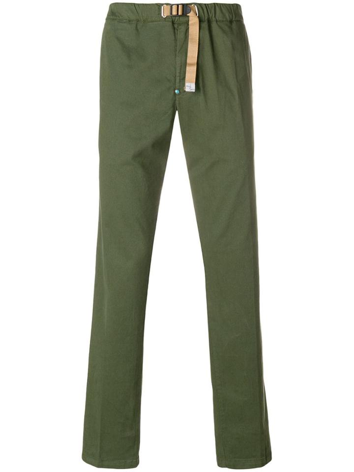 White Sand Buckled Straight Trousers - Green
