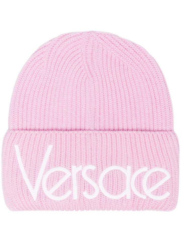 Versace Logo Knit Beanie - Pink & Purple