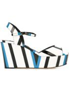 Dolce & Gabbana Striped Wedge Sandals, Women's, Size: 40, Black, Calf Leather/leather/patent Leather