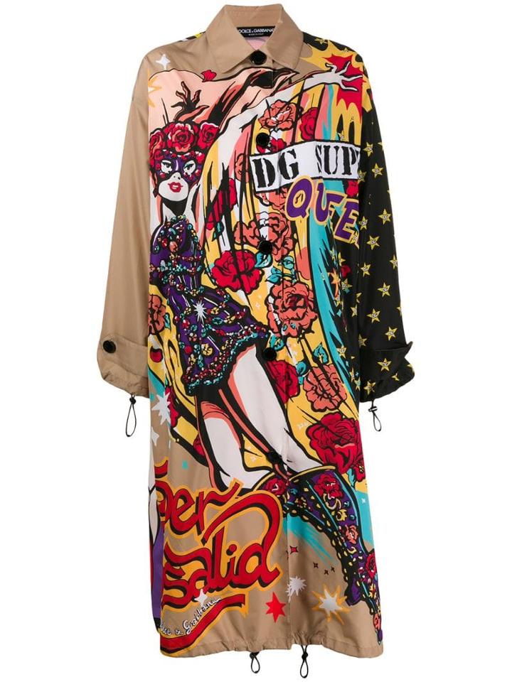 Dolce & Gabbana Printed Trench Coat - Black