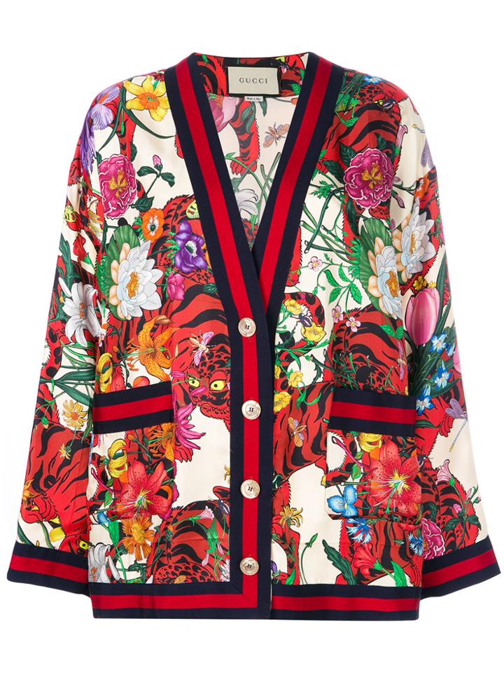 Gucci Floral Print Cardigan - Blue