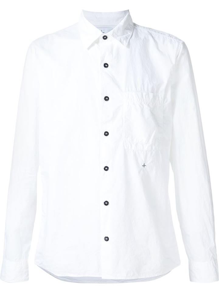 Stone Island Embroidered Detail Button Down Shirt, Men's, Size: Xl, White, Cotton
