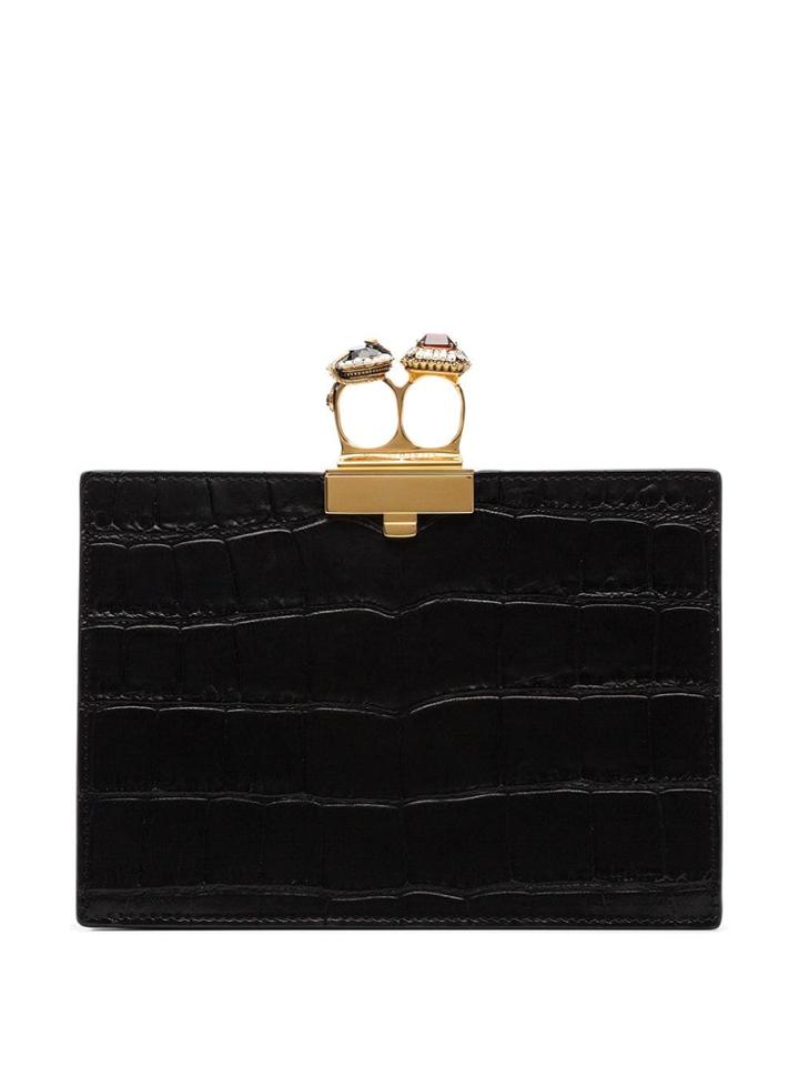Alexander Mcqueen Crocodile-effect Clutch Bag - Black