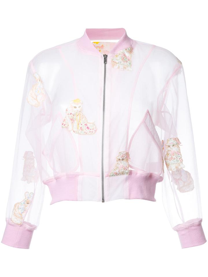 Mikio Sakabe - Embroidered Cat Cropped Jacket - Women - Polyester - M, Pink/purple, Polyester