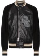 Dolce & Gabbana Leather Bomber Jacket With Logo - Black
