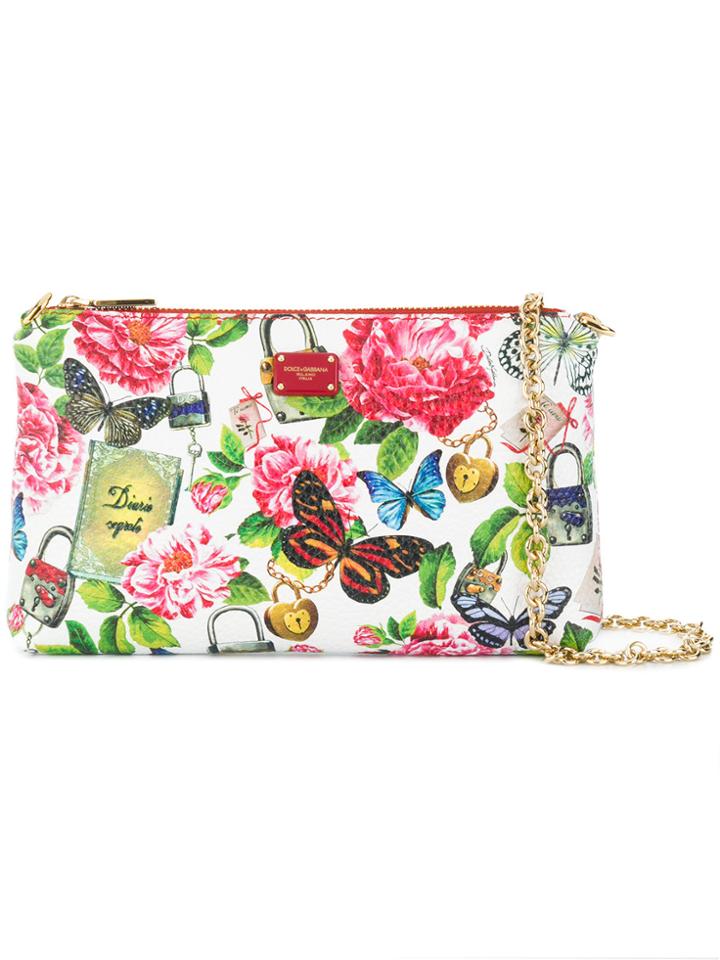 Dolce & Gabbana Secret Butterfly Print Chain Clutch - White