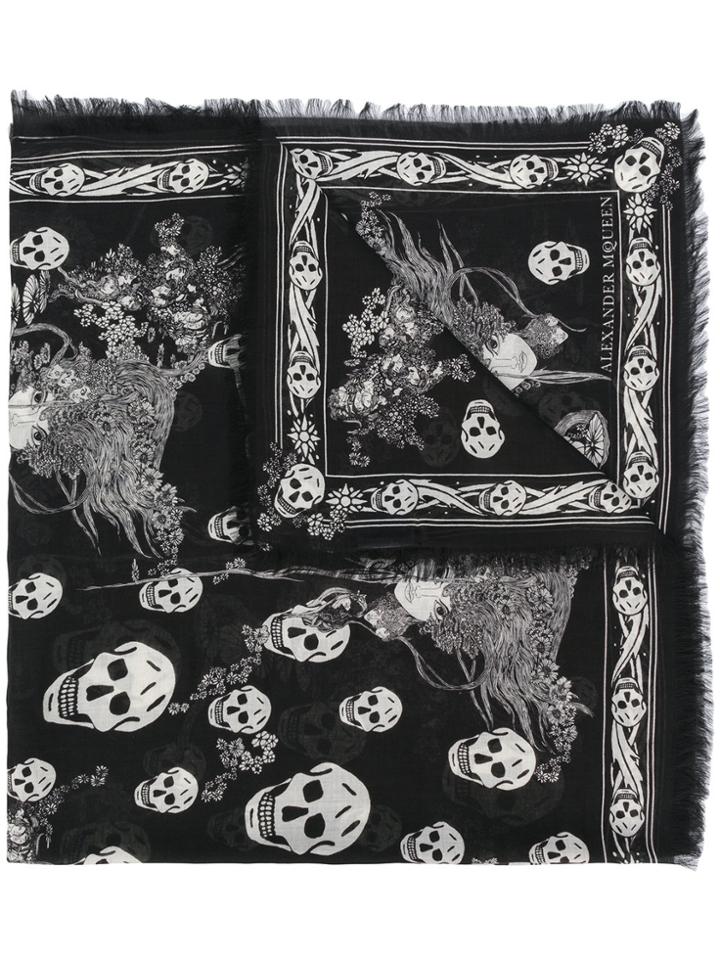 Alexander Mcqueen Skull And Floating Head Print Scarf - Black