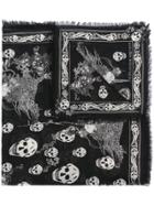 Alexander Mcqueen Skull And Floating Head Print Scarf - Black