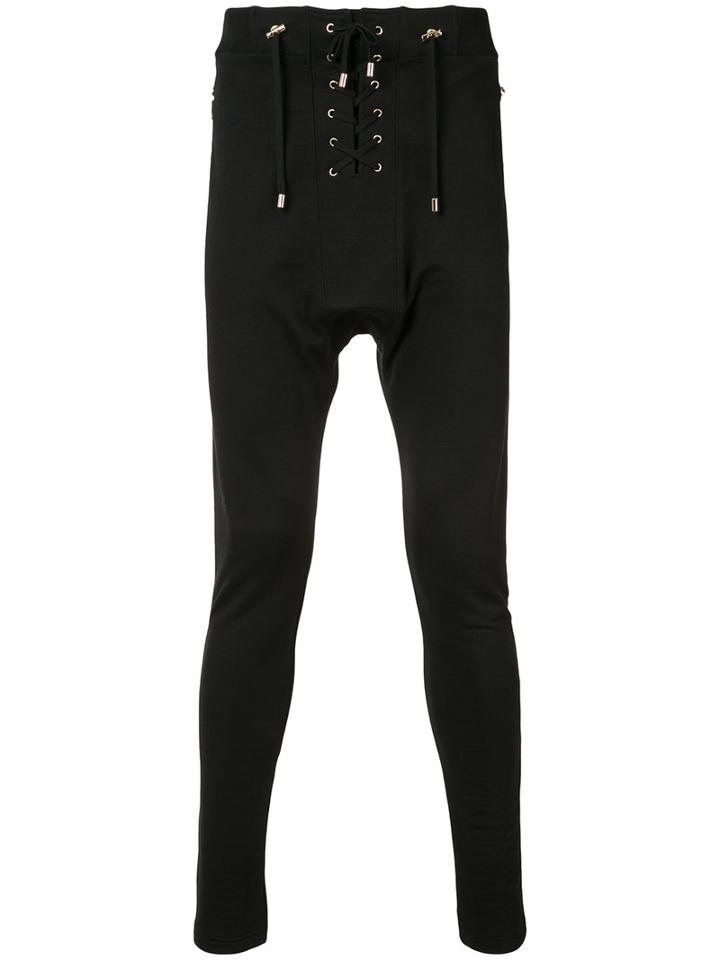 Balmain Dropped Crotch Skinny Trousers, Men's, Size: Small, Black, Cotton