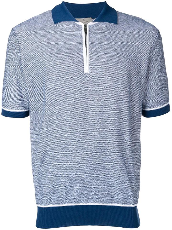 Canali Contrast Trim Polo Shirt - Blue