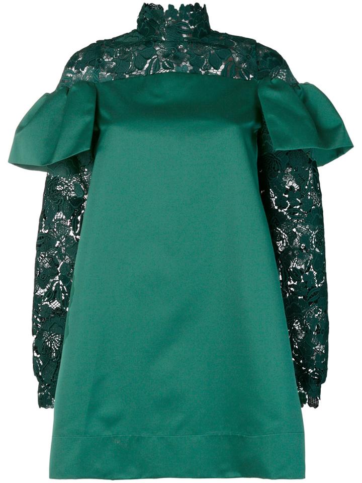 No21 Lace Trim Mini Dress With Flounces - Green